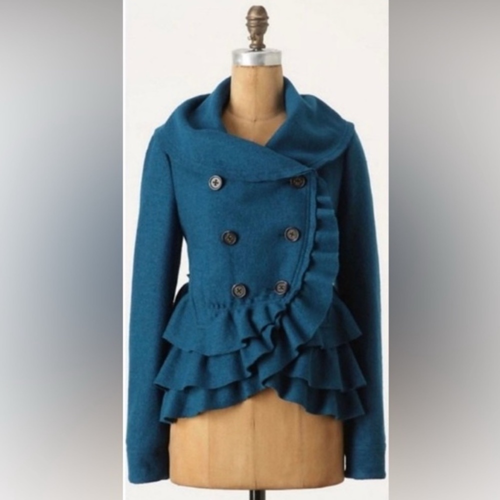 Anthropologie Elevenses Frilled Echelons Peacoat